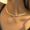Titanium steel snake bone chain necklace for women, simple flat blade chain, gold and silver layered collarbone chain, European and American style neck chain accessory details Picture